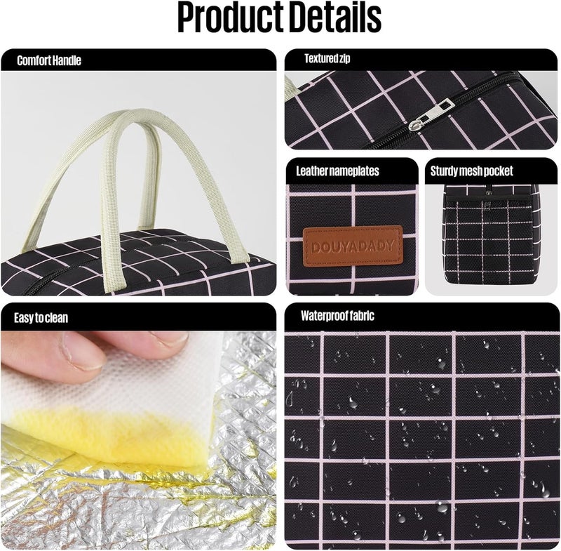 douyadady Lunch Bag Women/Men Lunch Box Women/Men (Black+Pink Blocks) - Image 4